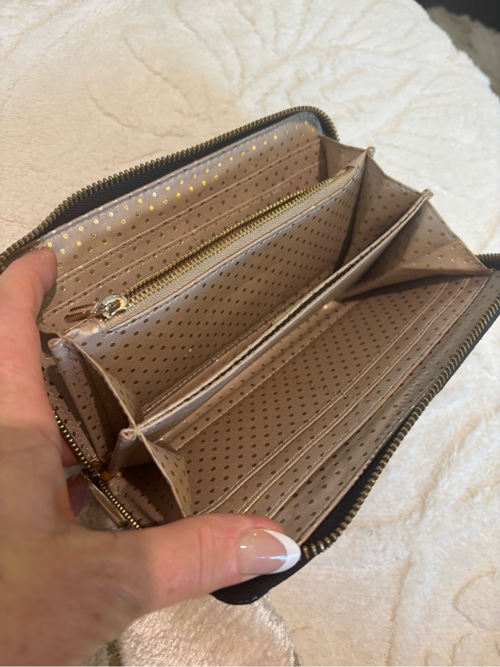 Deux Lux Metallic Black with Gold Textured Zip-Around Wallet - like new